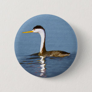Badge Rond 5 Cm Clark's Grebe Painting - Art original pour les ois