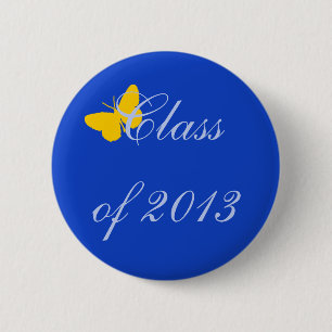 Badge Rond 5 Cm Classe 2013 - Papillon bleu et or