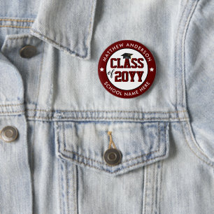 Badge Rond 5 Cm Classe de 2024 Burgundy Graduate Graduate Party