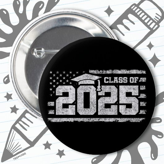 Badge Rond 5 Cm Classe de 2025 Graduation American Flag Senior 202