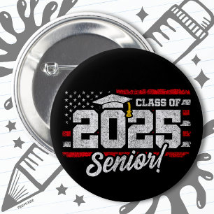 Badge Rond 5 Cm Classe de 2025 Graduation American Flag Senior 202