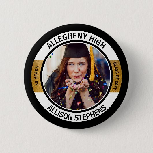 Badge Rond 5 Cm Classe Minimale Reunion Photo - Noir Blanc Or (Devant)
