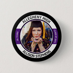 Badge Rond 5 Cm Classe Minimaliste - Photo Réunion - Noir Violet B