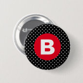 Badge Rond 5 Cm Classic Black & White Polka Dot with Red Monogram (Devant & derrière)