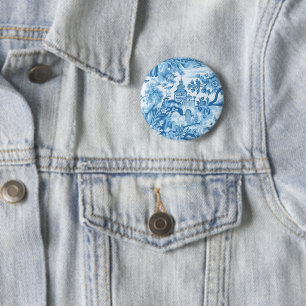 Badge Rond 5 Cm Classic Blue Toile Landscape pin-on