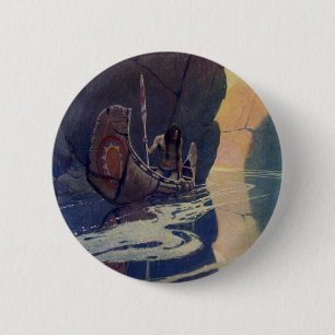 Badge Rond 5 Cm Classique du soleil en pagayant en canot indien vi