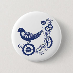 Badge Rond 5 Cm Classique motif d'oiseau de carreau de Delft bleu 