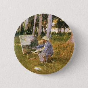 Badge Rond 5 Cm Claude Monet peignant, Bordure d'un bois par Sarge