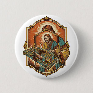 Badge Rond 5 Cm Clavier Mécanique Cassé par un Café Jésus Technolo