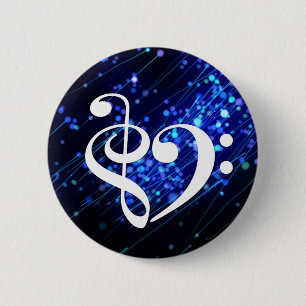 Badge Rond 5 Cm Clé de basse en acier Clé Coeur Bleu Cluster Nebul