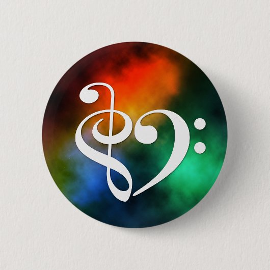 Badge Rond 5 Cm Clé de basse Treble Coeur Rouge Vert Bleu Nebula (Devant)