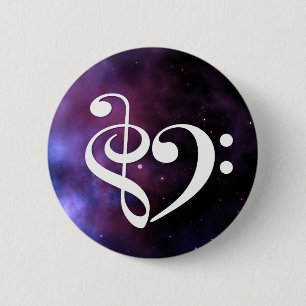 Badge Rond 5 Cm Clé de Sol Clé de Fa Cœur Nébuleuse Haze Violette