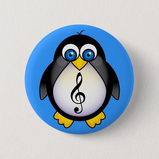 Badge Rond 5 Cm Clef triple de pingouin de musique (Devant)