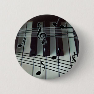 Badge Rond 5 Cm Clés de piano et notes de musique