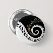 Badge Rond 5 Cm Clés de piano et notes de musique d'or (Devant & derrière)