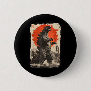 Badge Rond 5 Cm Clic Rétro Art Japonais Rare Kaiju Géant 