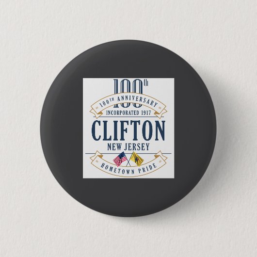 Badge Rond 5 Cm Clifton New Jersey 100th Anniv White  (Devant)