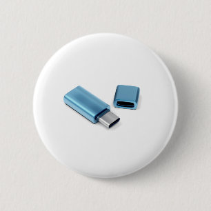 Badge Rond 5 Cm Clin d'éclair usb-c bleu