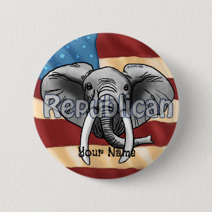 Badge Rond 5 Cm Clin d'éléphant gris républicain
