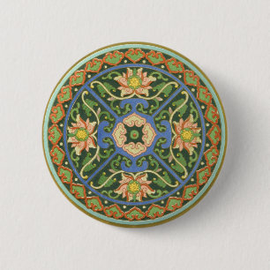 Badge Rond 5 Cm Cloisonne China Patter Asian Oriental