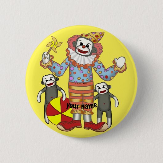 Badge Rond 5 Cm Clown Singe Chaussette (Devant)