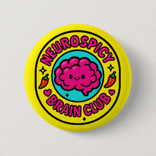 Badge Rond 5 Cm Club de Cerveau Neuroépicé Inclusif Neurodivergent