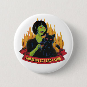 Badge Rond 5 Cm Club de dame de chat sans enfant - Bouton