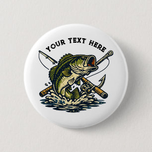 Badge Rond 5 Cm Club de pêche vintage Emblème de poisson de bass r
