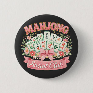 Badge Rond 5 Cm Club Social de Mahjong Arc en Floral Rose
