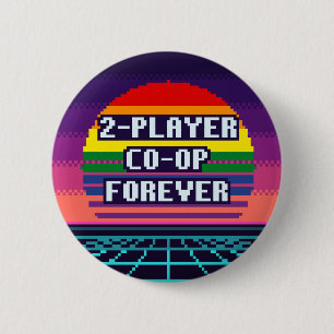 Badge Rond 5 Cm Co-op à deux joueurs Forever Pride Pixel Button