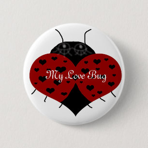 Badge Rond 5 Cm Coccinelle de coeur,    mon bouton d'insecte