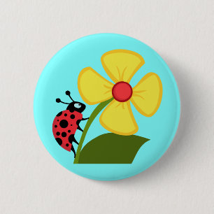 Badge Rond 5 Cm Coccinelle mignonne sur une fleur jaune
