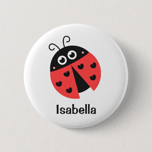 Badge Rond 5 Cm Coccinelle rouge et noire mignonne avec des coeurs (Devant)