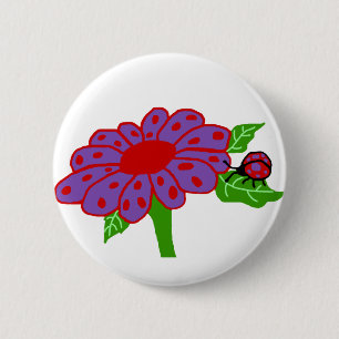 Badge Rond 5 Cm Coccinelle rouge pourpre de n avec le bouton de