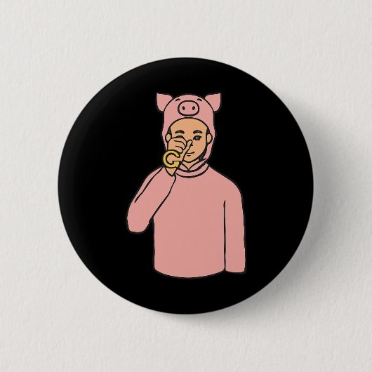 Badge Rond 5 Cm Cochon Animal ASL Geste Mains Sourde Perte d'audit (Devant)