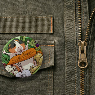 Badge Rond 5 Cm Cochon d'Inde Heureux 100% Légume Avec Carotte