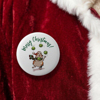 Badge Rond 5 Cm Cochon d'Inde jonglant Texte personnalisé Joyeux N