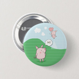 Badge Rond 5 Cm Cochon Flottant mignon Dit Bonjour
