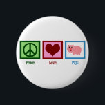 Badge Rond 5 Cm Cochons d'amour de paix<br><div class="desc">Symbole de paix,  coeur,  et un joli cochon avec une queue bouclée. Rose !</div>