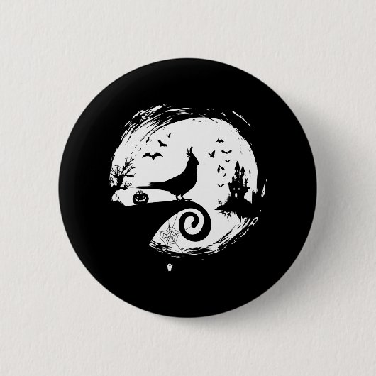 Badge Rond 5 Cm Cockatiel Halloween Costume Lune Silhouette Déplai (Devant)