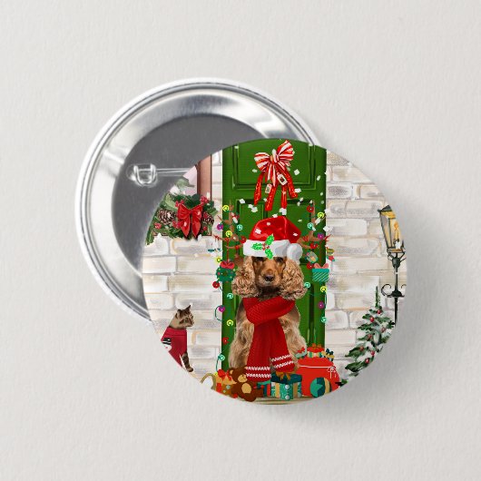 Badge Rond 5 Cm Cocker Spaniel Chien Noël (Devant & derrière)