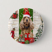 Badge Rond 5 Cm Cocker Spaniel Chien Noël (Devant)