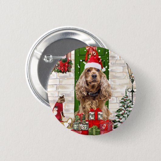 Badge Rond 5 Cm Cocker Spaniel Chien Noël (Devant & derrière)