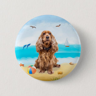 Badge Rond 5 Cm Cocker Spaniel Chien sur la plage