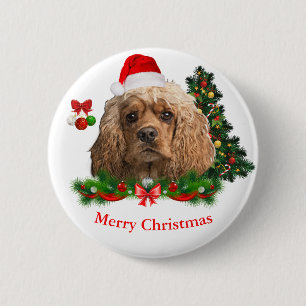 Badge Rond 5 Cm Cocker spaniel Noël Bouton