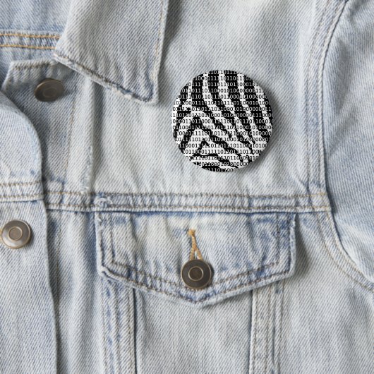 Badge Rond 5 Cm Code binaire Zebra noir et blanc (En situation)