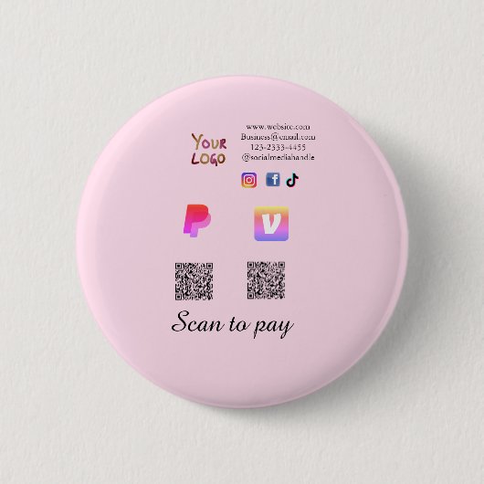 Badge Rond 5 Cm code Q R PayPal venmo scan pay ajouter médias soci (Devant)