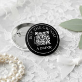 Badge Rond 5 Cm Code QR Acheter une boisson au marié Moderne Noir