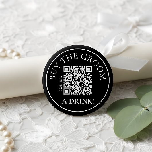 Badge Rond 5 Cm Code QR : Offrez un verre au marié Moderne Noir