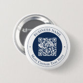 Badge Rond 5 Cm Code QR personnalisable & Texte | Bleu marine fonc (Devant & derrière)